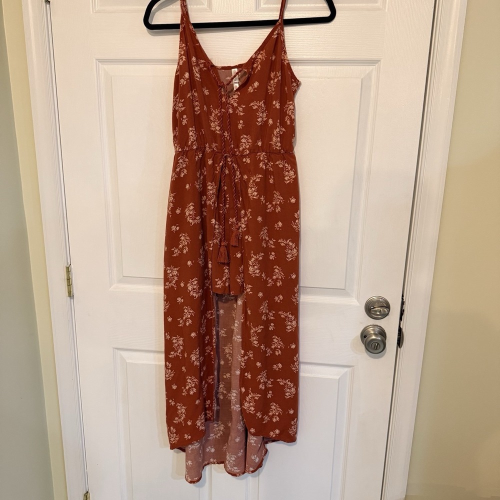 Xhilaration Boho Floral High Low Maxi Dress‎ Women M Rust Orange Festival